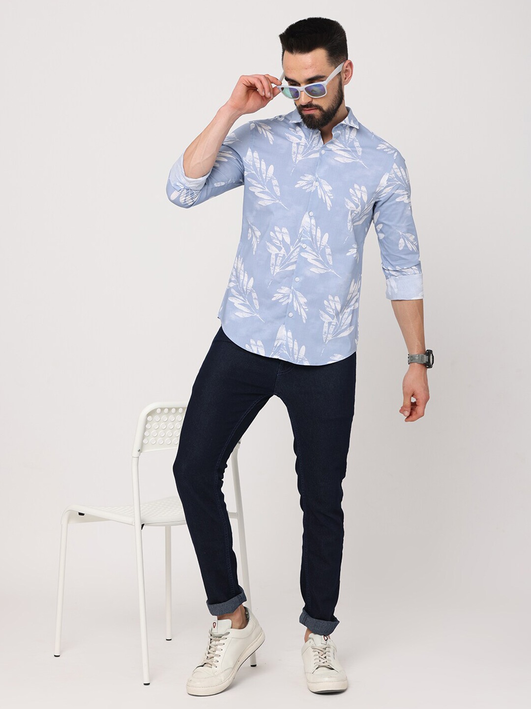 

FLY 69 Men Premium Slim Fit Floral Printed Pure Cotton Casual Shirt, Blue