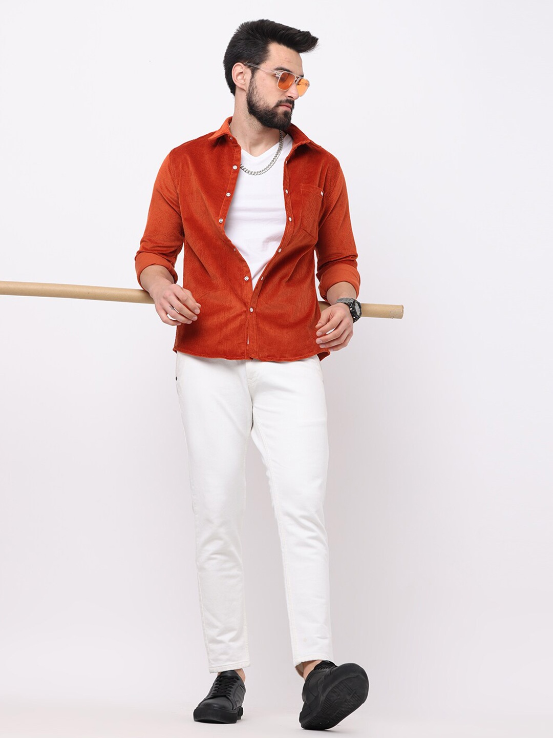 

FLY 69 Premium Slim Fit Pure Corduroy Casual Shirt, Orange