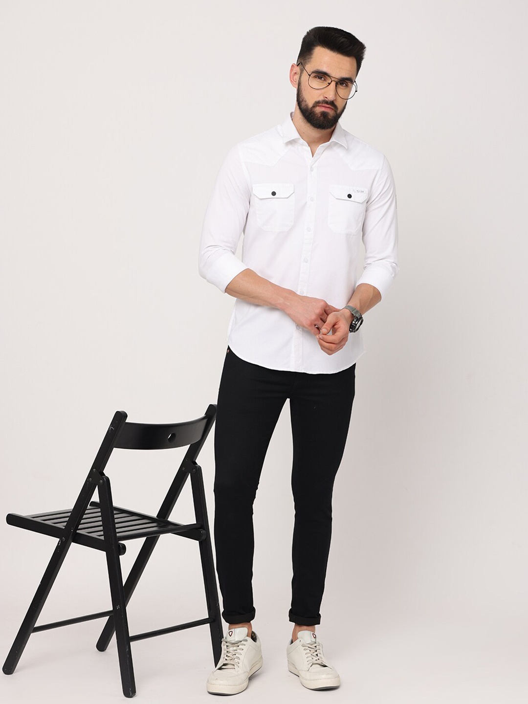 

FLY 69 Spread Collar Long Sleeves Premium Slim Fit Opaque Casual Shirt, White