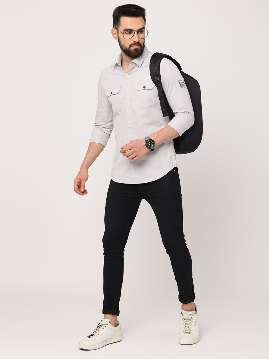 

FLY 69 Premium Slim Fit Cotton Casual Shirt, Grey