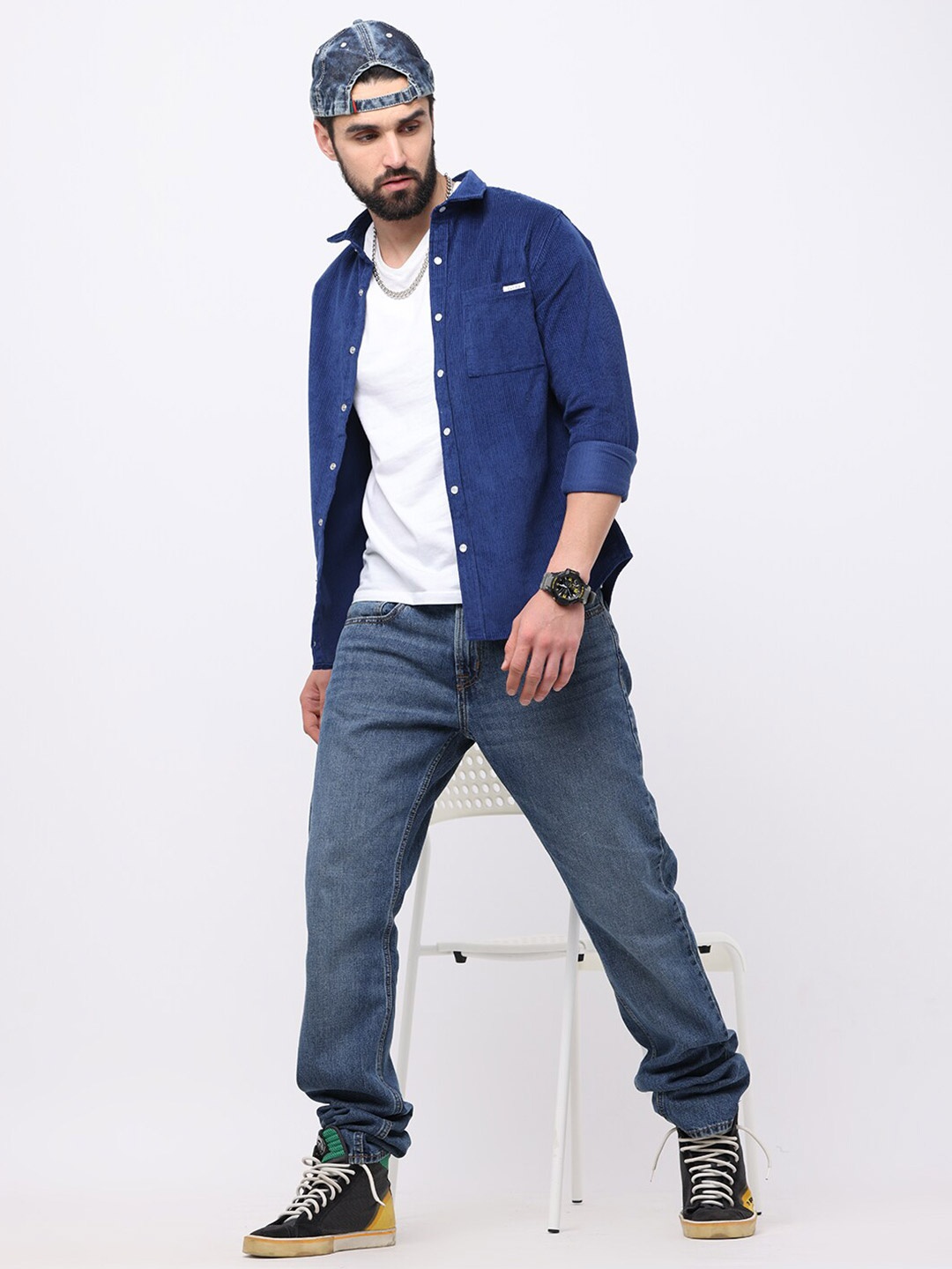 

FLY 69 Spread Collar Long Sleeves Premium Slim Fit Opaque Casual Shirt, Blue