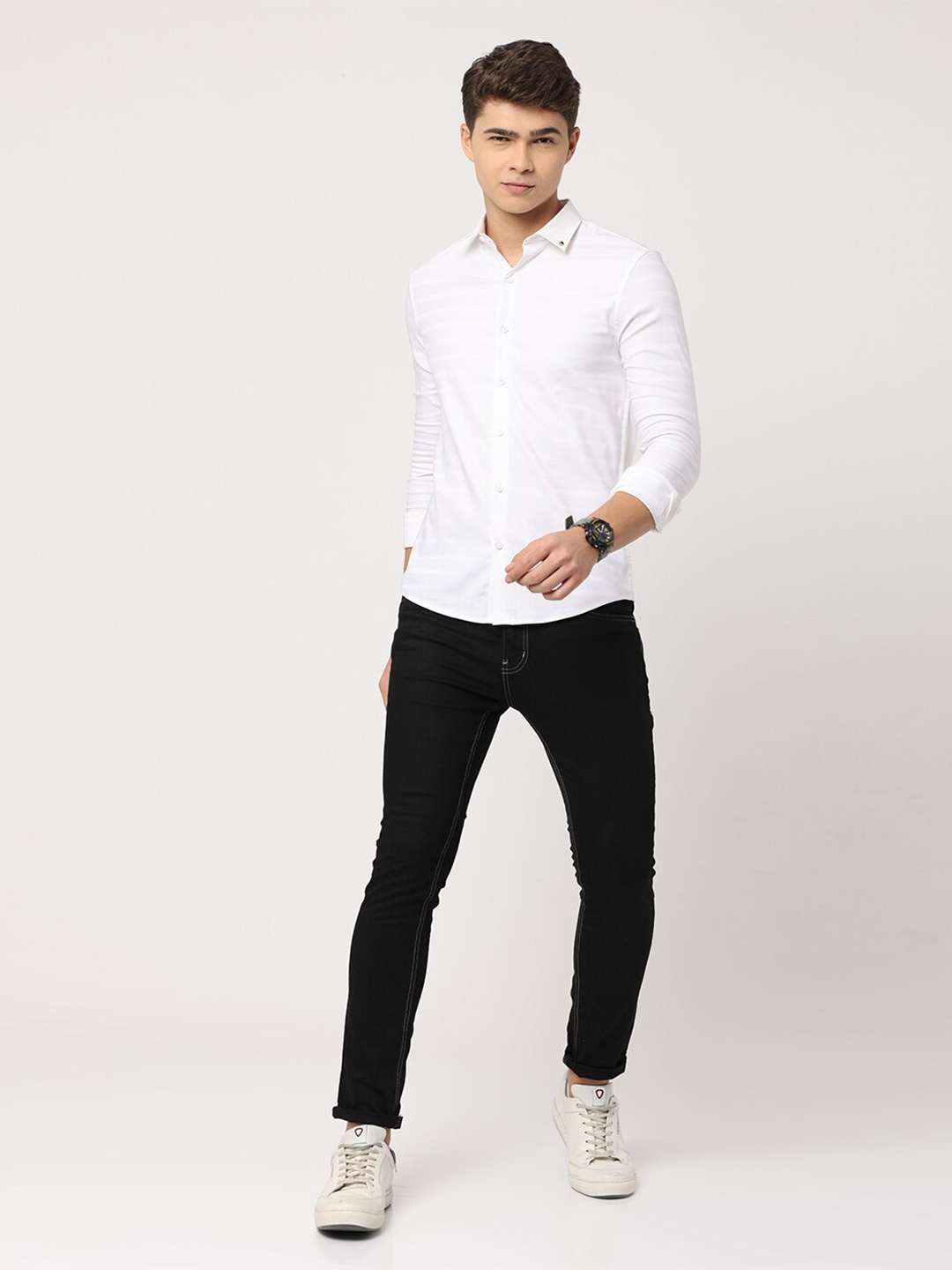 

FLY 69 Premium Spread Collar Long Sleeves Slim Fit Casual Cotton Shirt, White