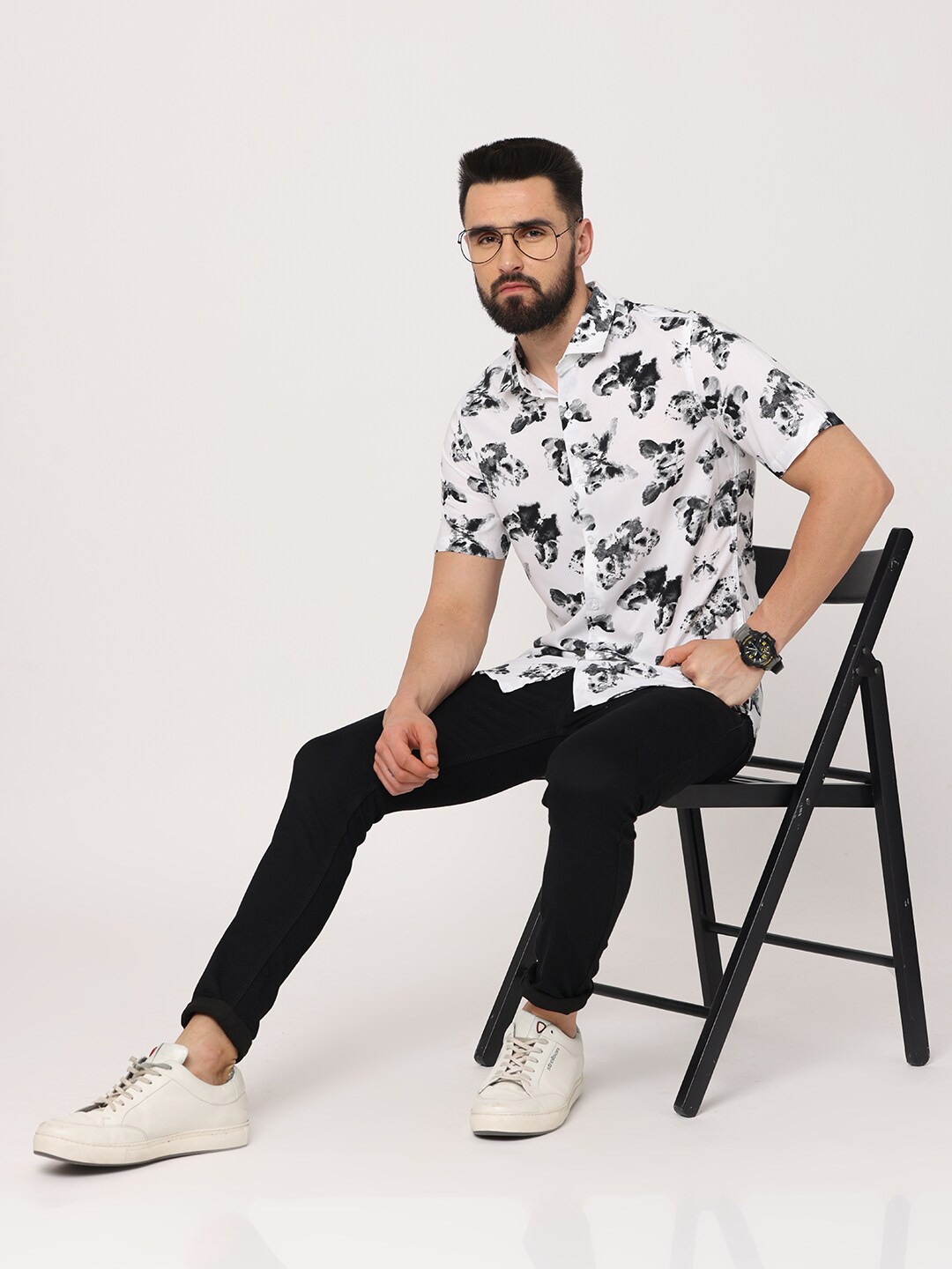 

FLY 69 Premium Slim Fit Floral Printed Pure Cotton Casual Shirt, White