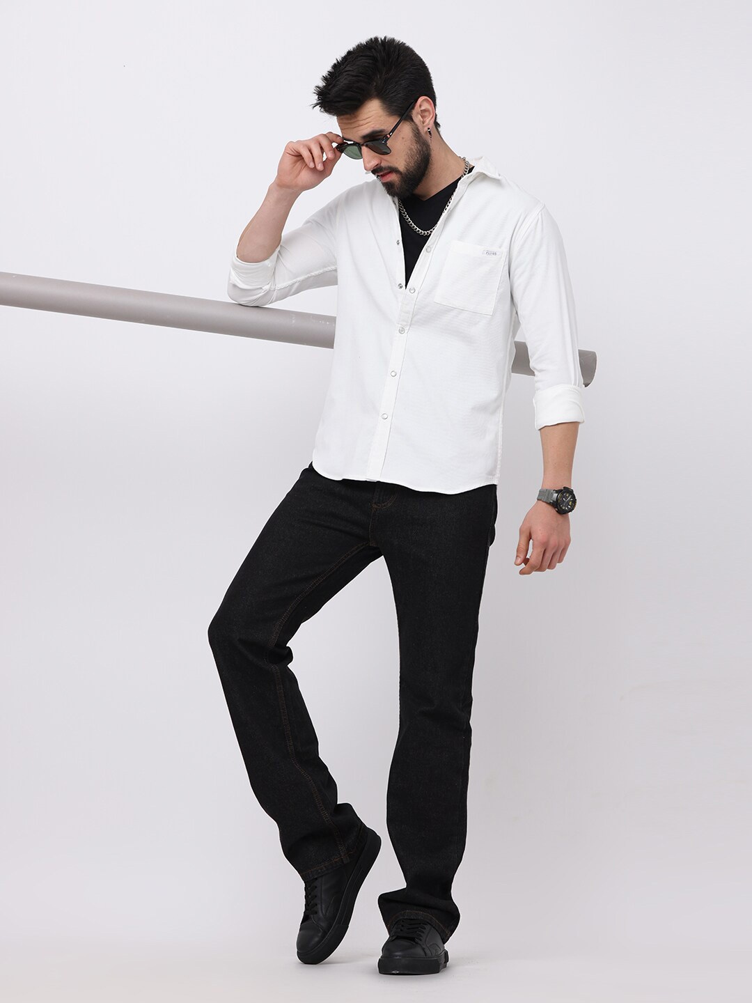 

FLY 69 Spread Collar Long Sleeves Premium Slim Fit Casual Shirt, Off white