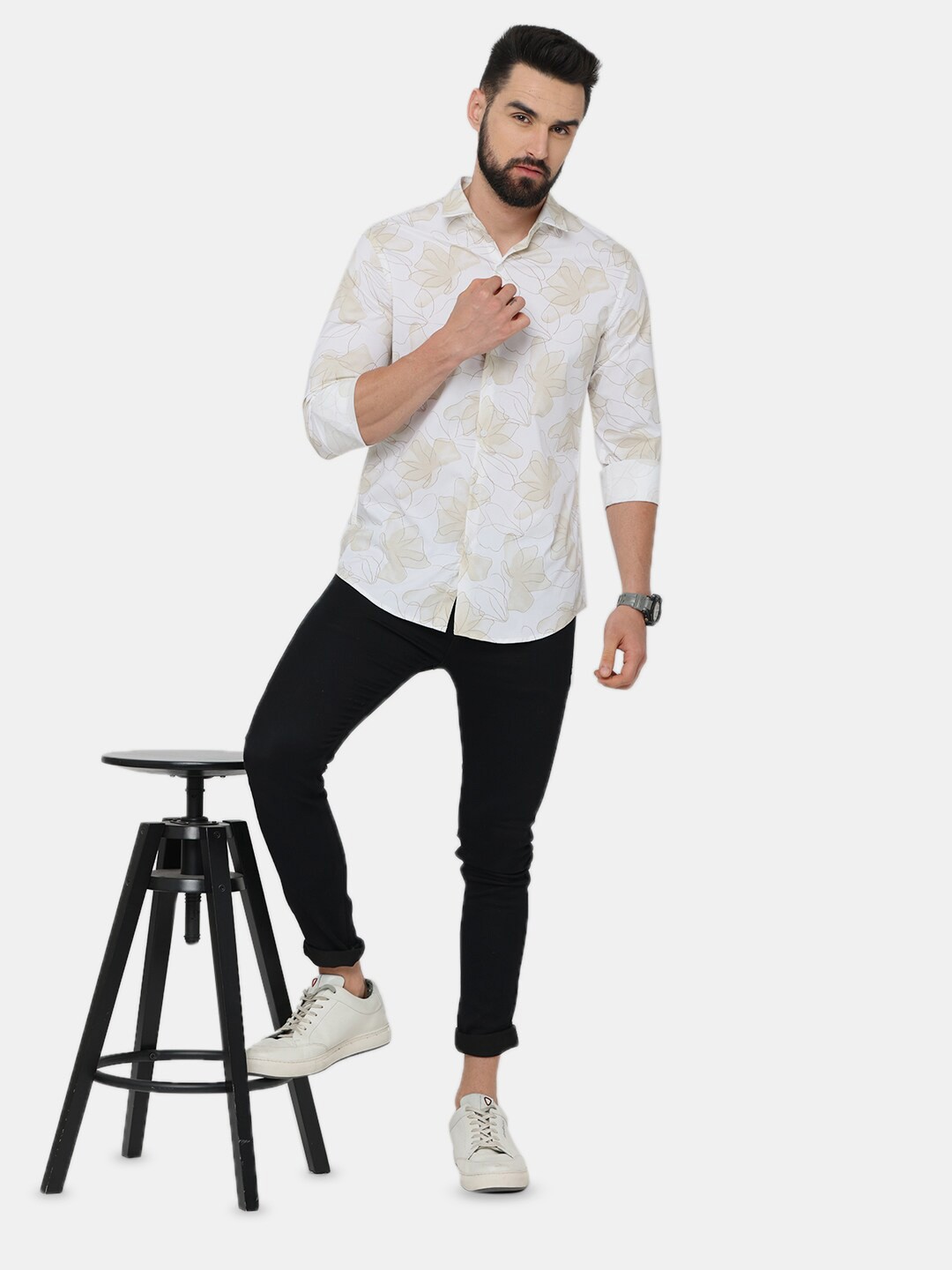 

FLY 69 Premium spread collar Long Sleeves Slim Fit Printed Casual Cotton Shirt, Yellow