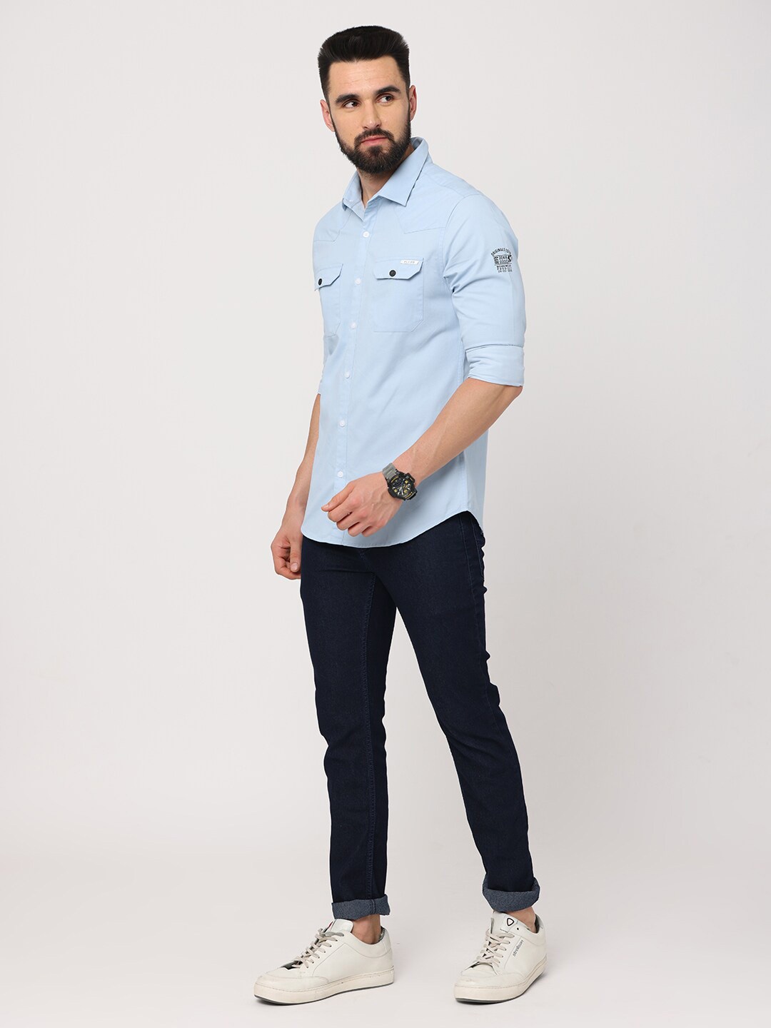 

FLY 69 Premium Slim Fit Pure Cotton Casual Shirt, Blue