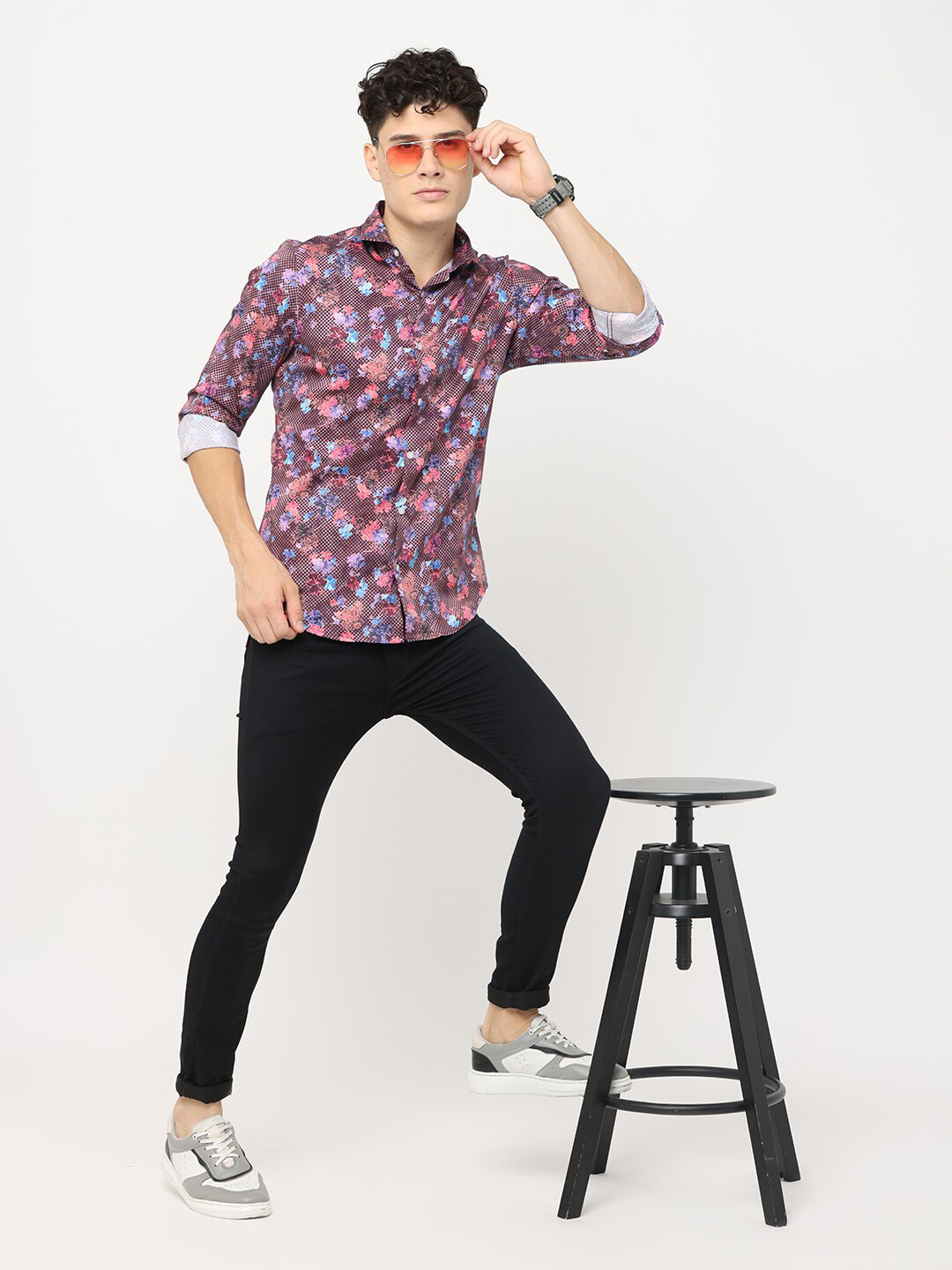 

FLY 69 Spread Collar Long Sleeves Premium Slim Fit Abstract Printed Cotton Casual Shirt, Peach