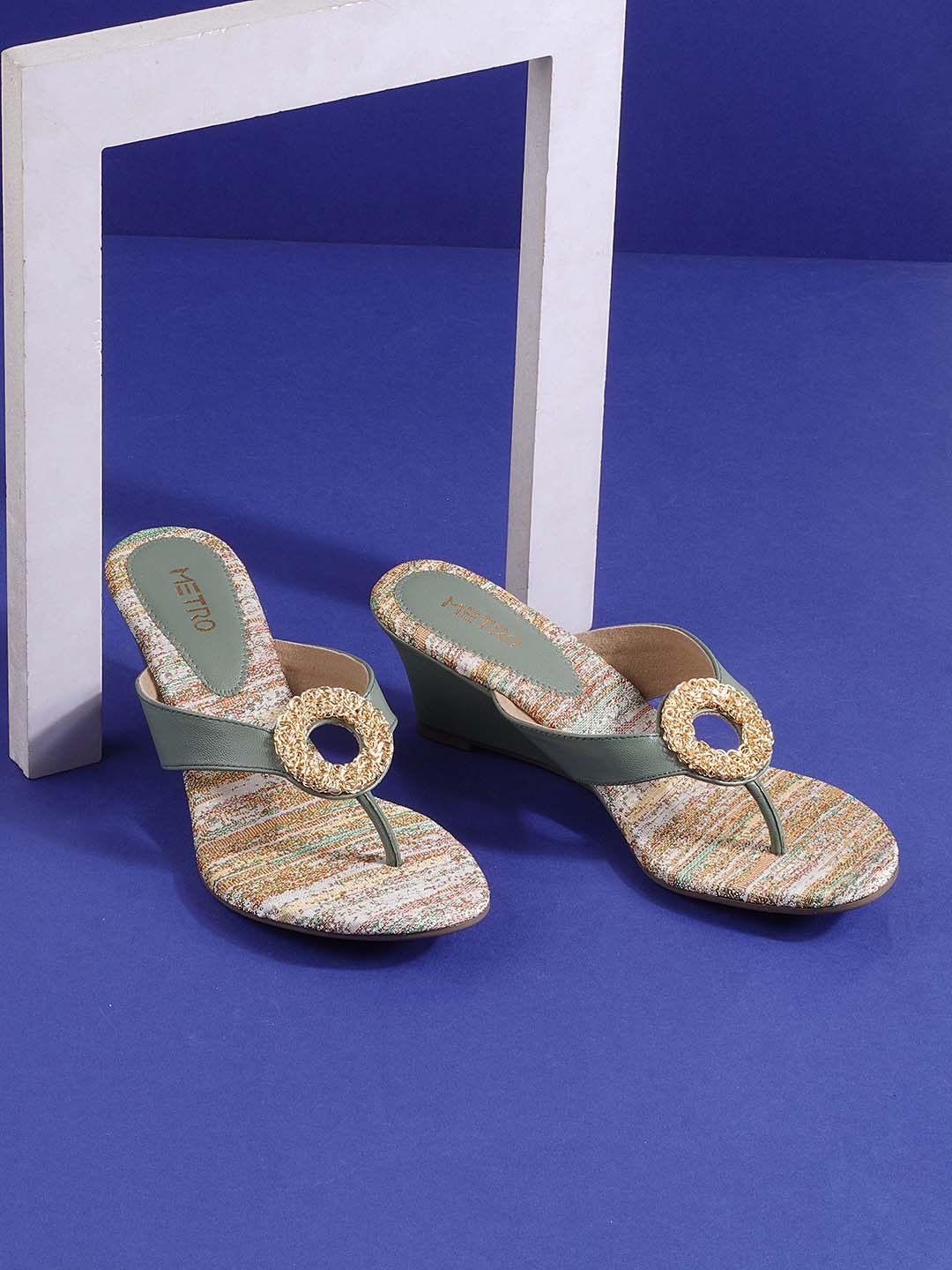 

Metro Embellished Open Toe Wedge Heels, Green