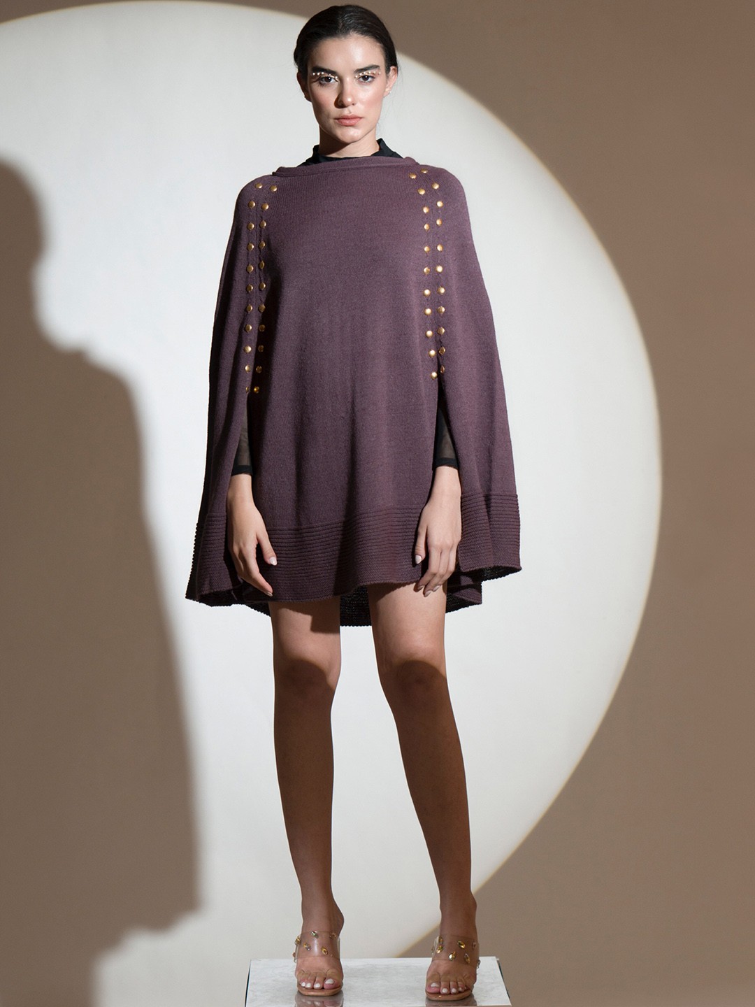 

KHALEEJ Woollen Longline Poncho Sweater, Purple