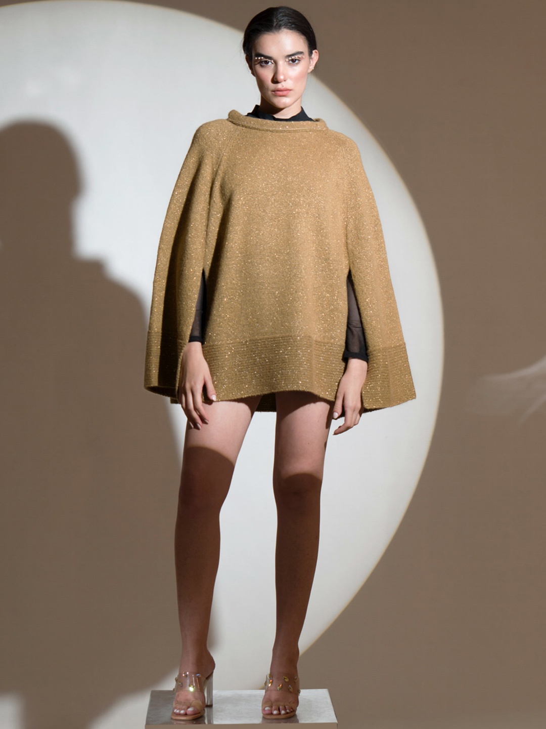 

KHALEEJ Woollen Longline Poncho Sweater, Beige