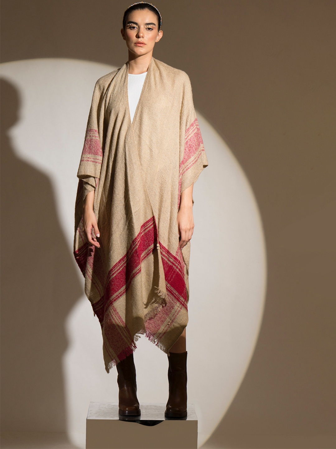 

KHALEEJ Woollen Longline Poncho, Khaki