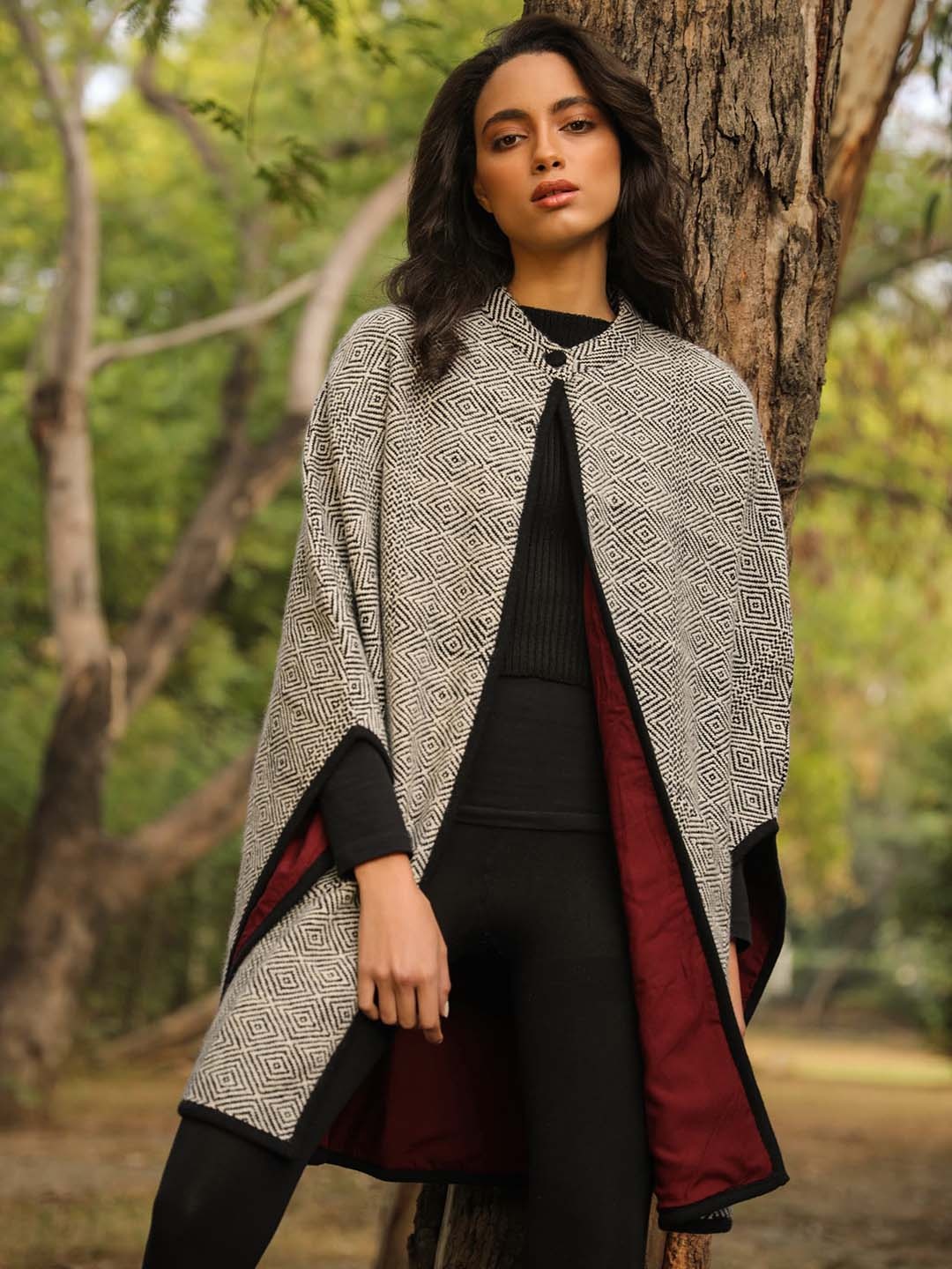 

KHALEEJ Self Design Woollen Longline Open Front Jacket, Grey