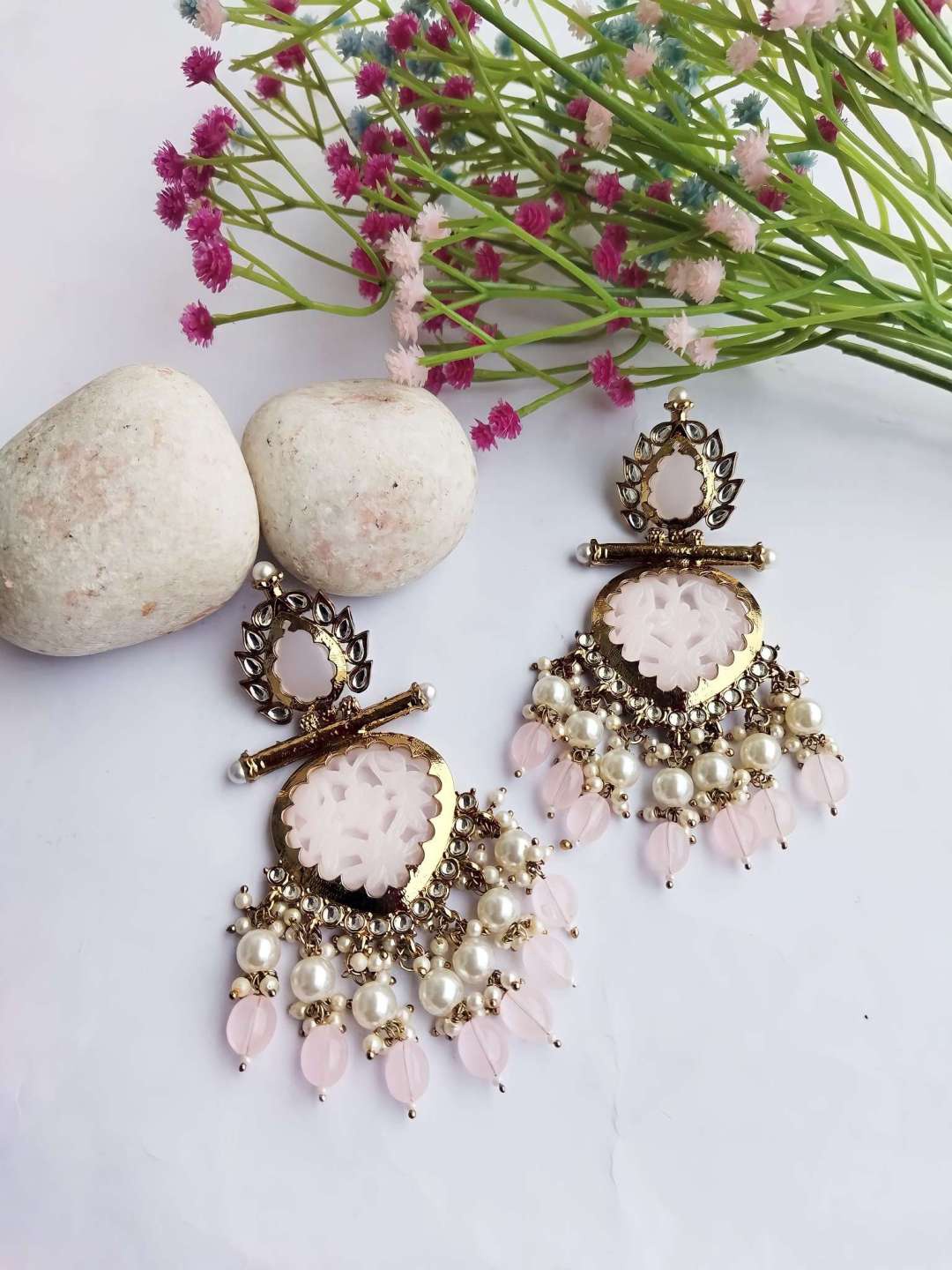 

Crunchy Fashion Gold-Plated Teardrop Shaped Kundan Studded Drop Earrings