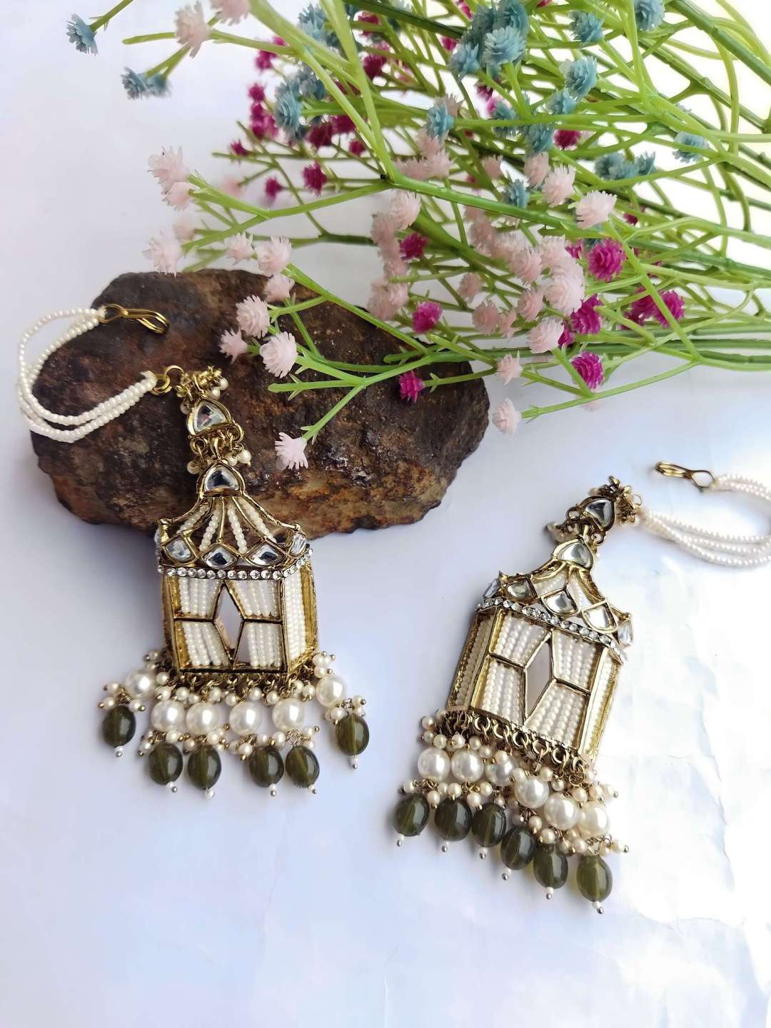 

Crunchy Fashion Gold-Plated Stone Studded & Beaded Classic Drop Earrings