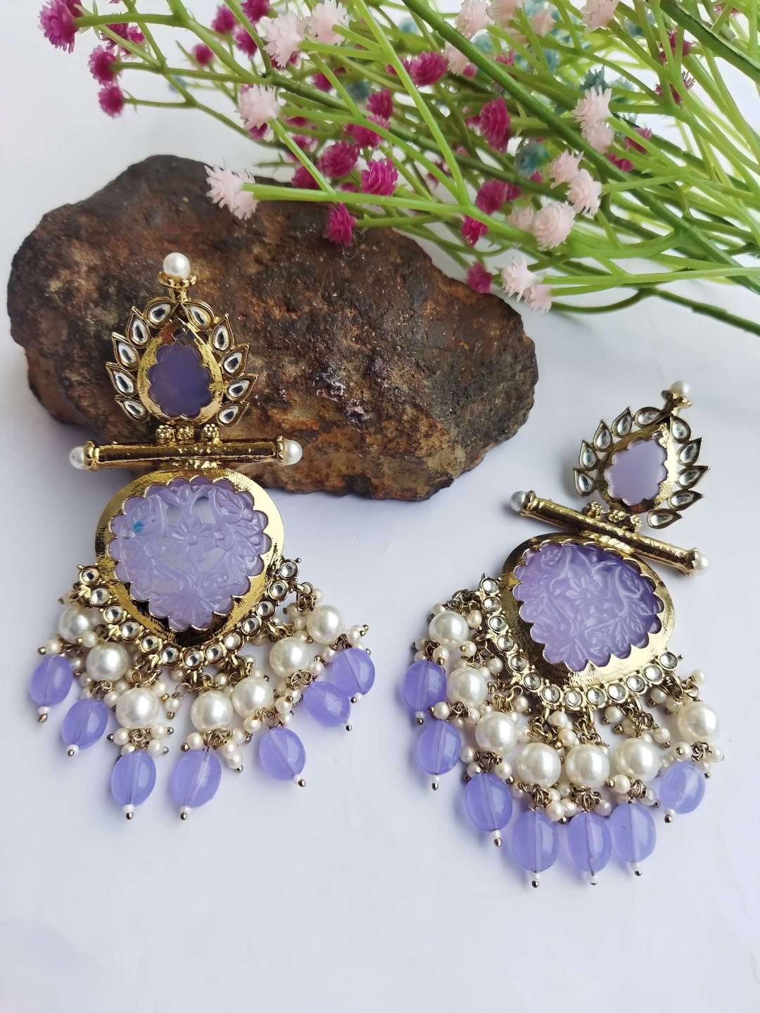 

Crunchy Fashion Teardrop Shaped Drop Earrings, Lavender