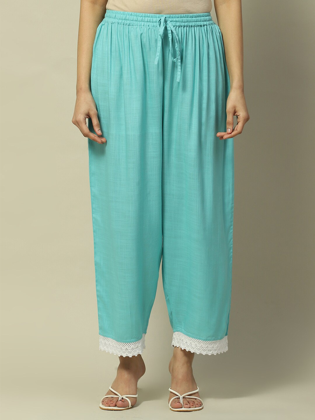 

Rangriti Women Mid Rise Palazzos, Sea green