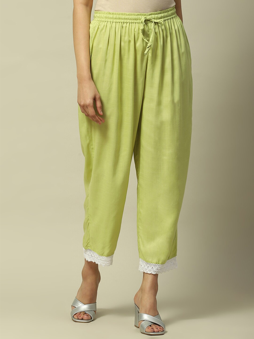 

Rangriti Women Mid Rise Palazzos, Lime green