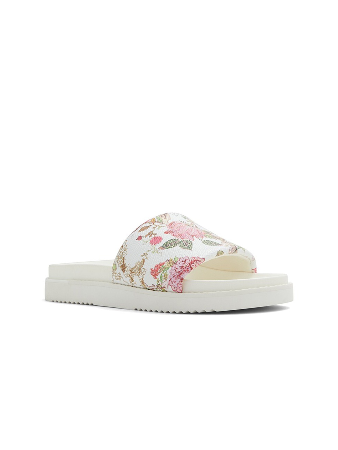 

ALDO Women Slide Flat Printed Sliders, White