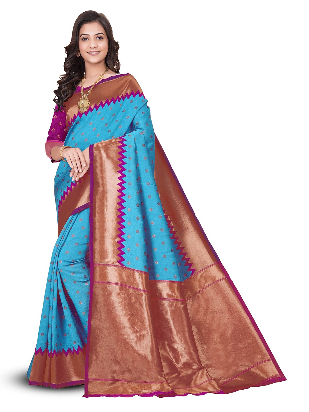 

MUKHITA Ethnic Motifs Woven Design Zari Kanjeevaram Saree, Turquoise blue