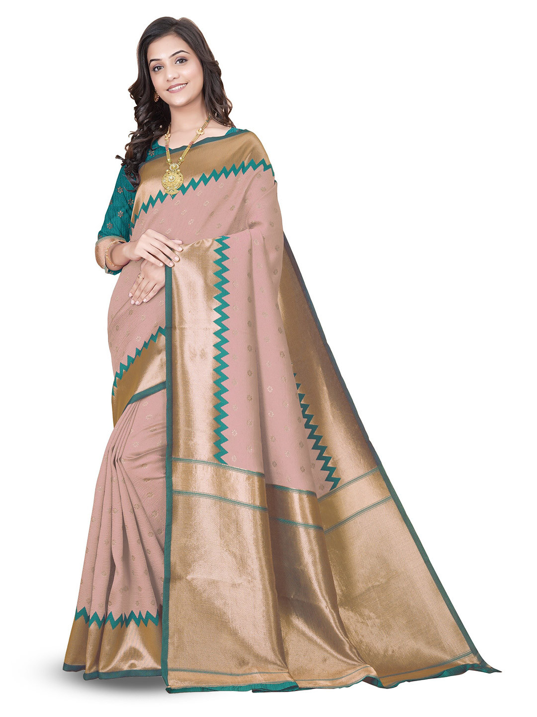

MUKHITA Ethnic Motifs Woven Design Zari Kanjeevaram Saree, Peach