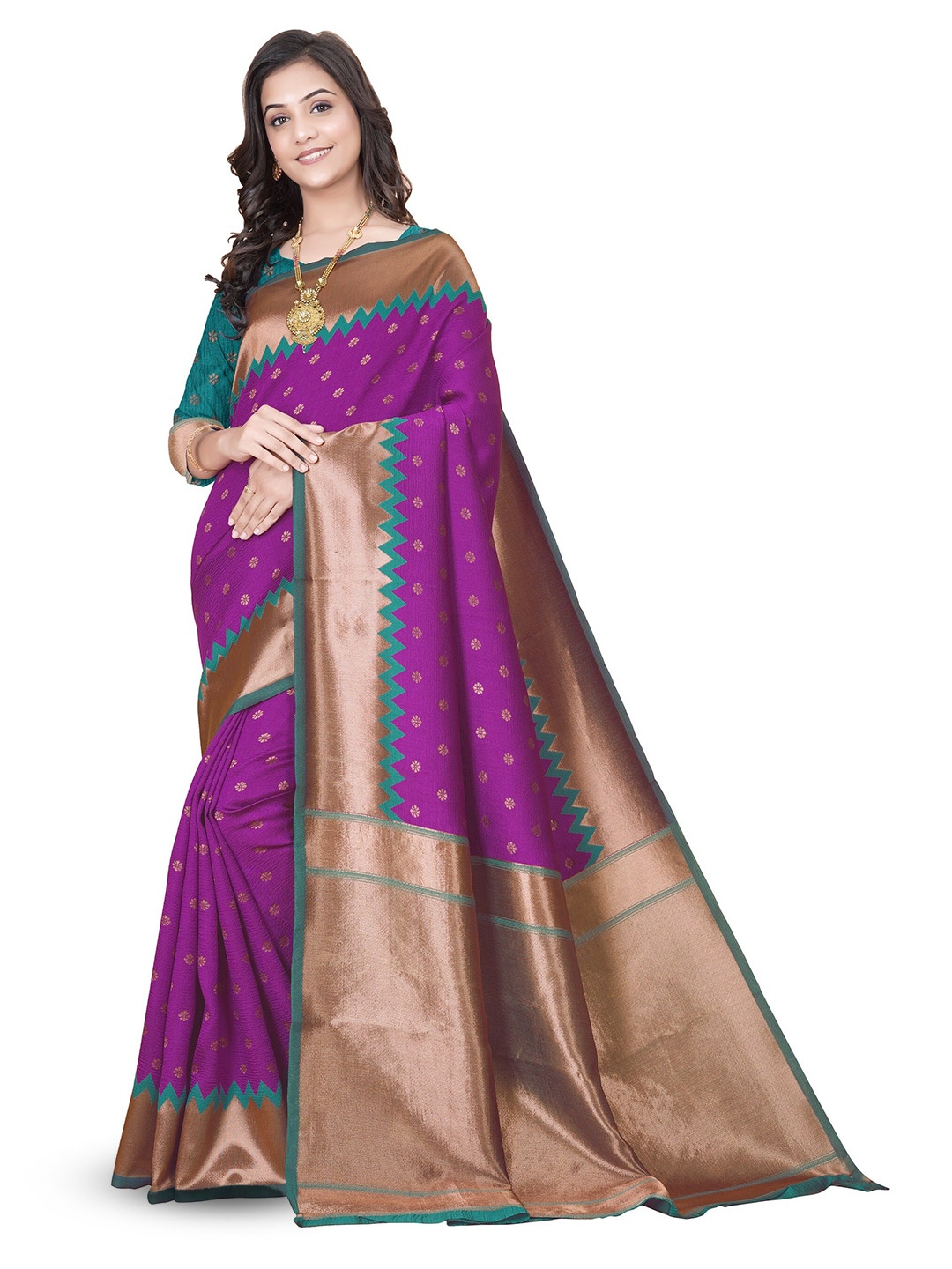 

MUKHITA Ethnic Motifs Woven Design Zari Kanjeevaram Saree, Magenta