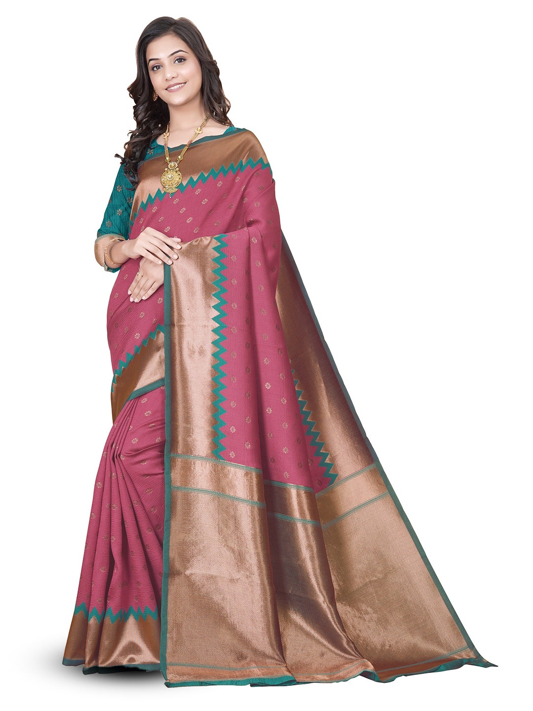 

MUKHITA Ethnic Motifs Woven Design Zari Kanjeevaram Saree, Pink