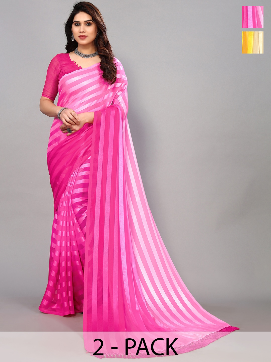 

ANAND SAREES Striped Satin Saree, Pink
