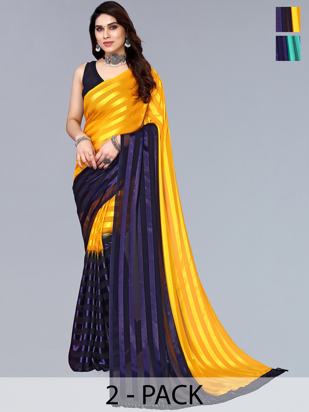 

ANAND SAREES Striped Zari Satin Saree, Purple