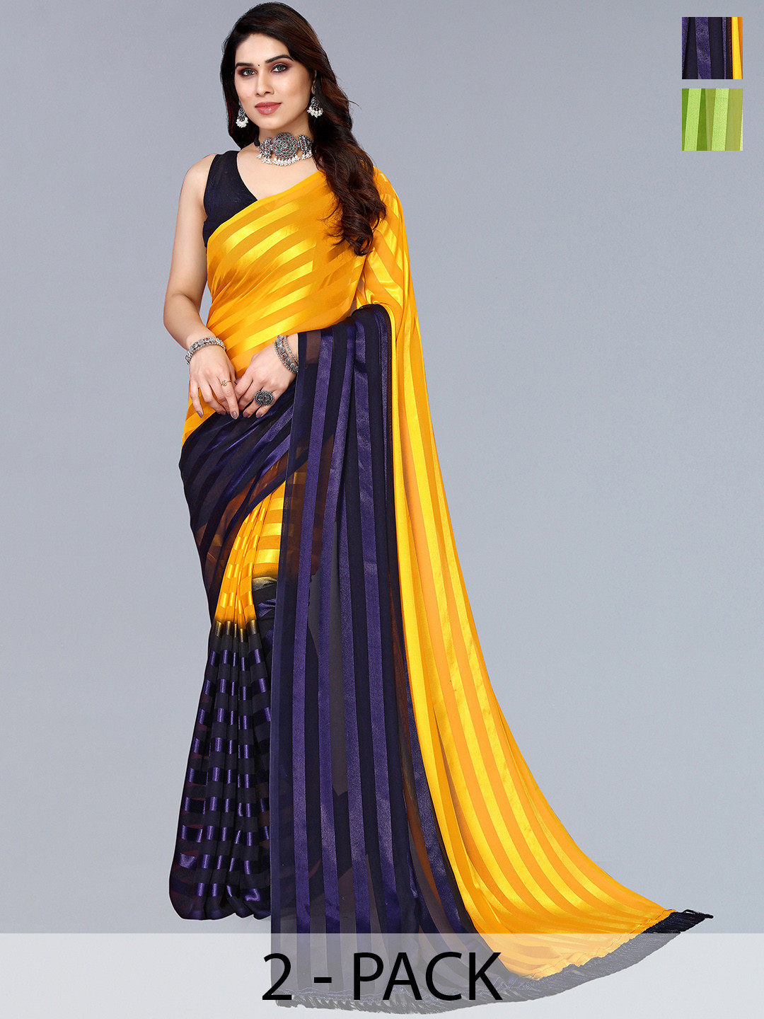 

ANAND SAREES Striped Satin Saree, Yellow
