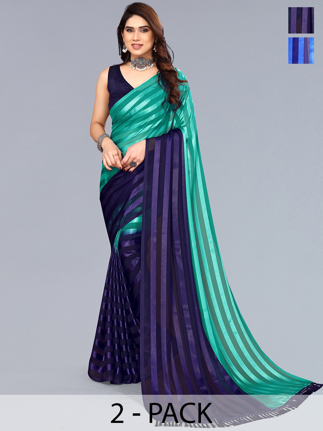 

ANAND SAREES Striped Zari Satin Saree, Gold