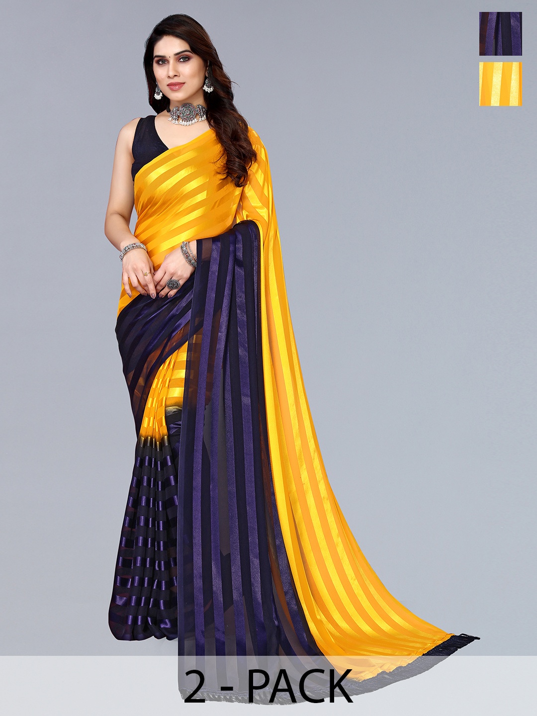 

ANAND SAREES Striped Satin Saree, Yellow