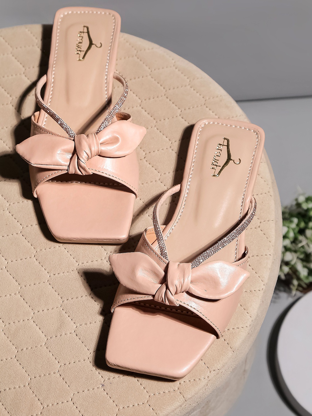 

Brauch Embellished Open Toe Flats, Peach