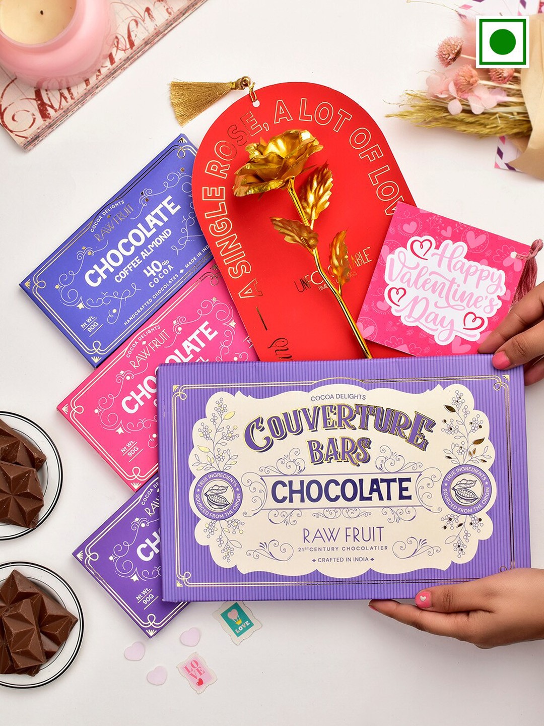 

RawFruit Golden Elegance Delight Rose & Chocolates Duo Assorted Gifts, Blue