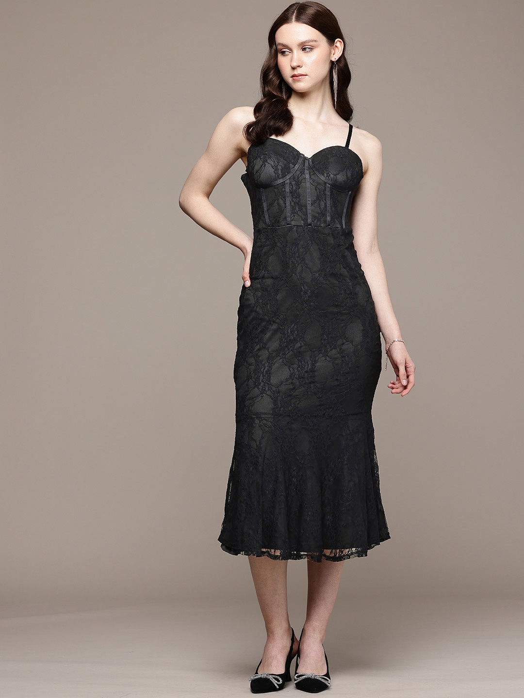 

bebe Self Design Textured Flared Dress, Black