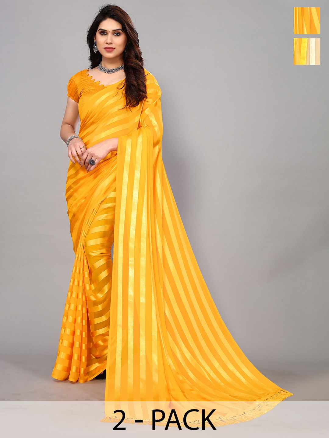 

ANAND SAREES Striped Satin Saree, Yellow