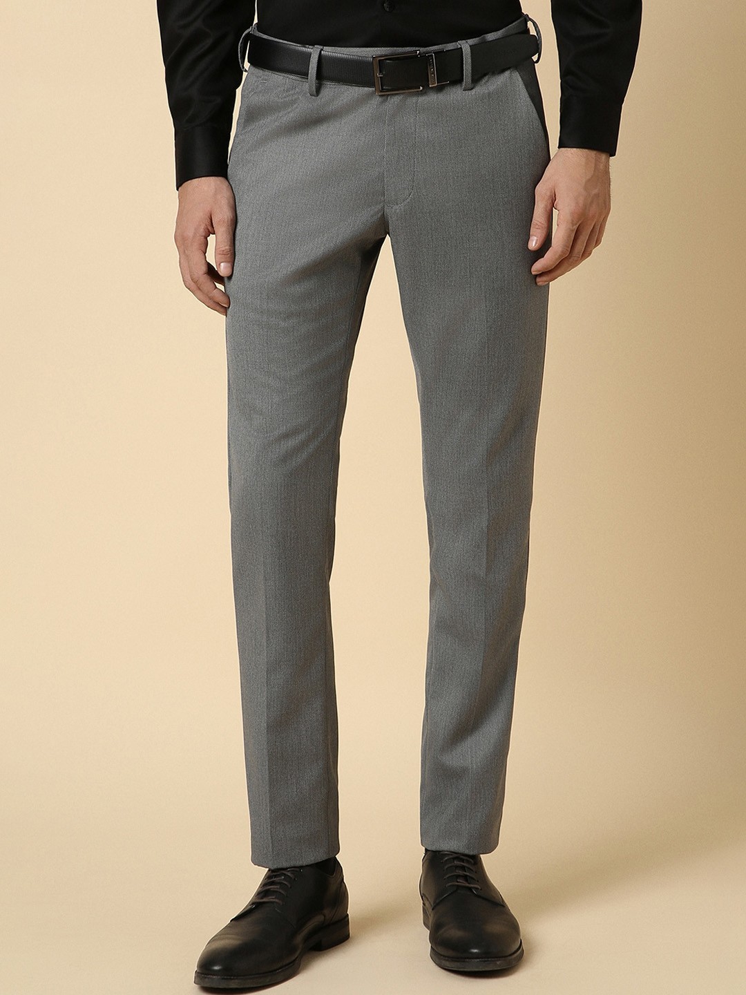 

Allen Solly Men Textured Slim Fit Formal Trousers, Grey