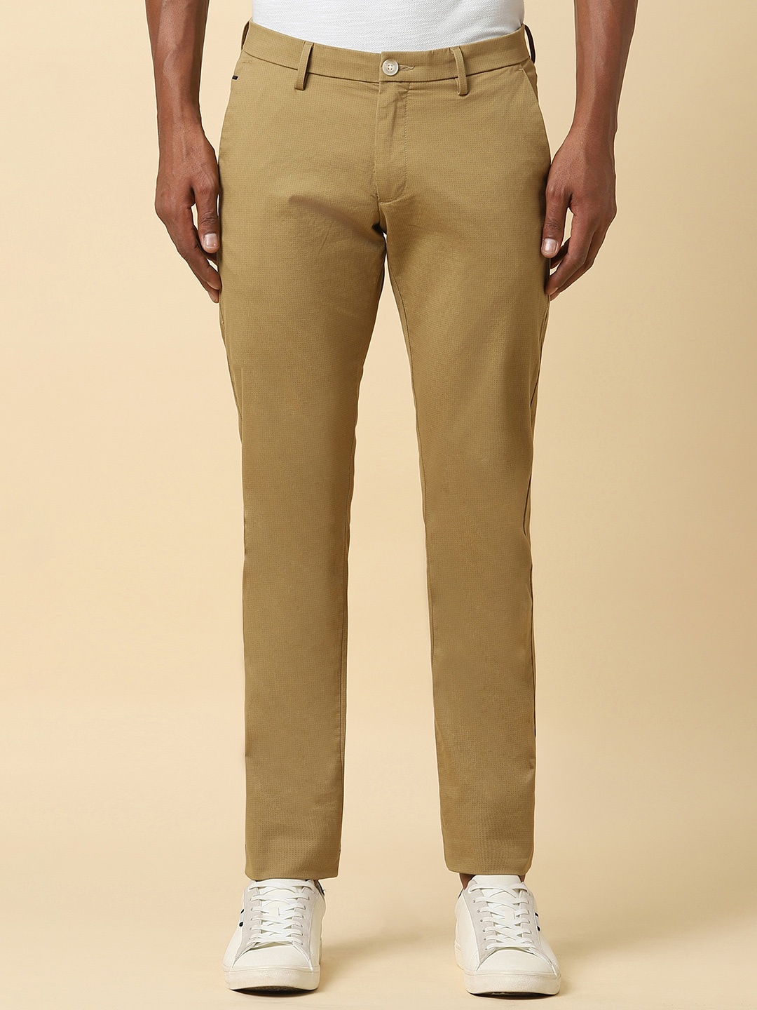 

Allen Solly Men Textured Slim Fit Trousers, Khaki