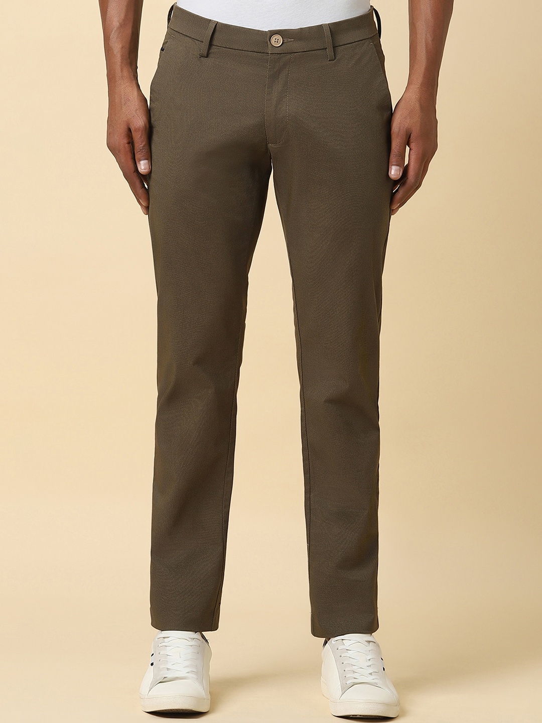 

Allen Solly Men Textured Slim Fit Trousers, Brown