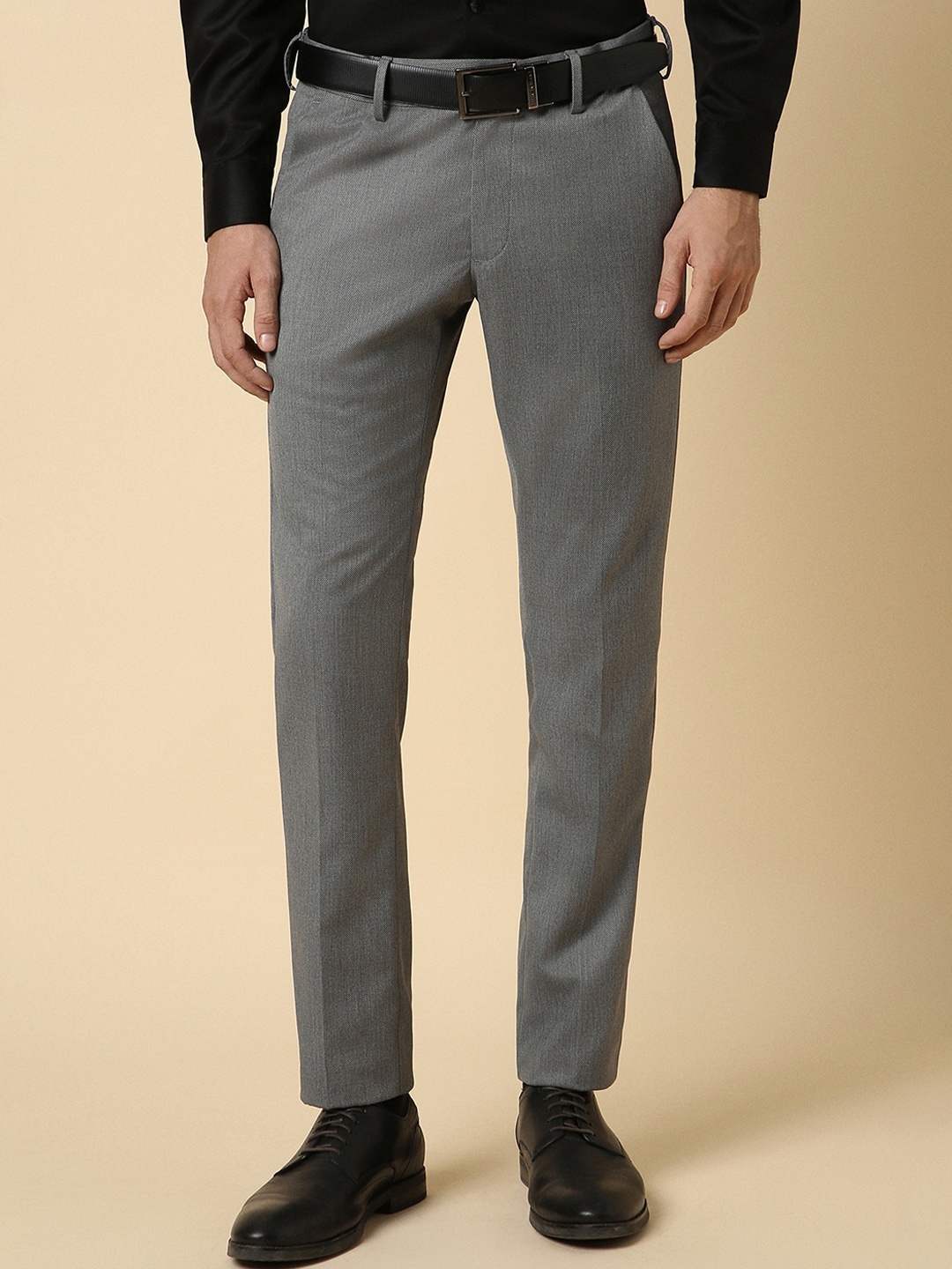 

Allen Solly Men Textured Slim Fit Formal Trousers, Grey