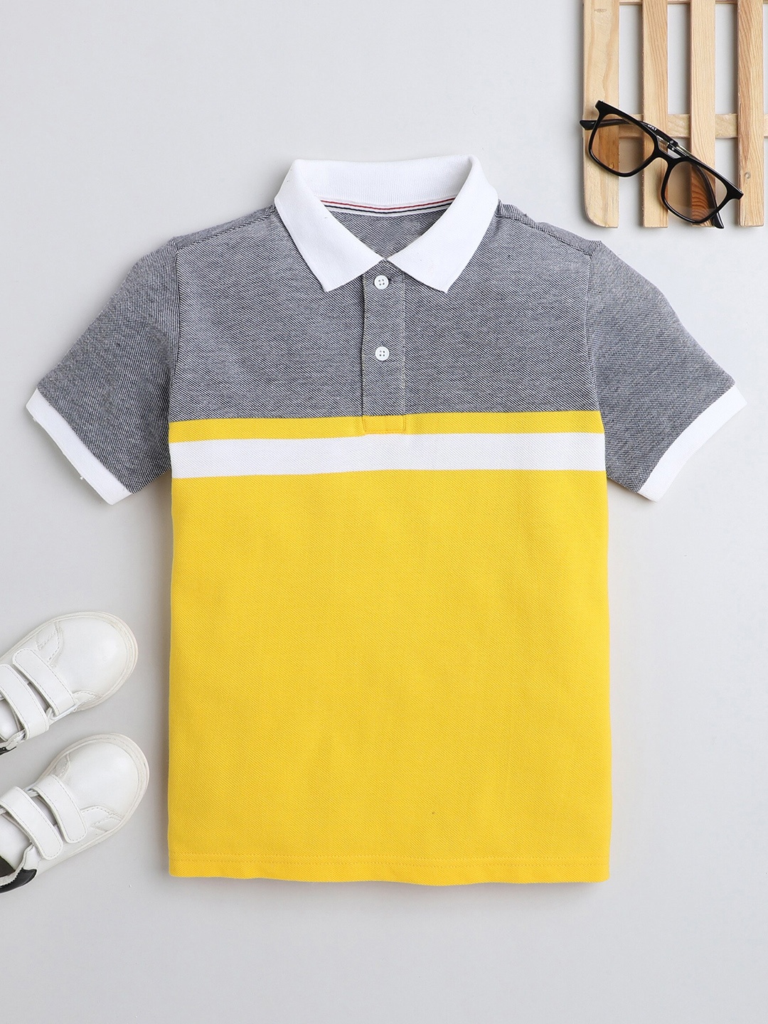 

BAESD Boys Colourblocked Polo Collar Cotton T-shirt, Yellow