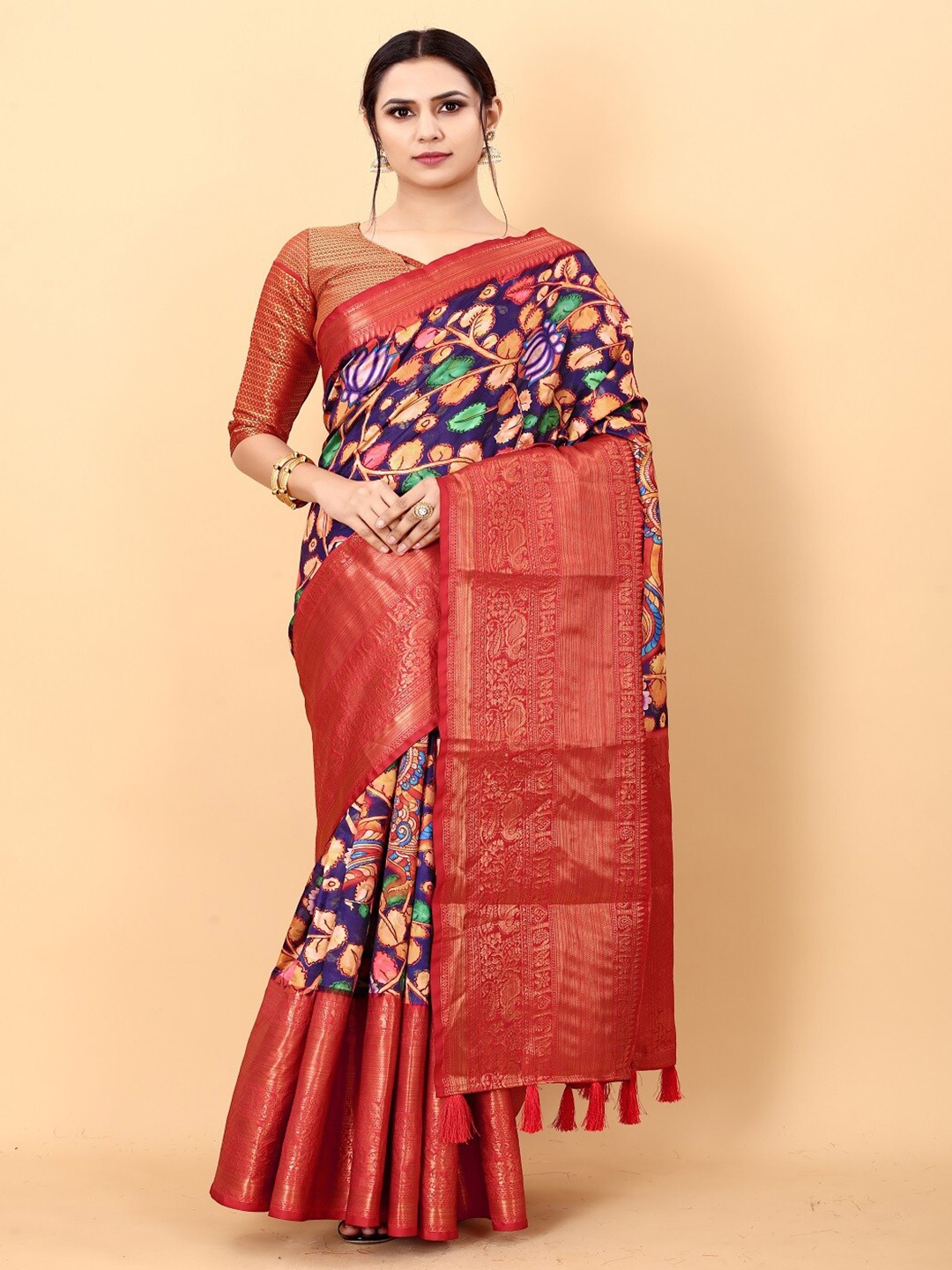 

faxofab Floral Woven Design Zari Saree, Purple