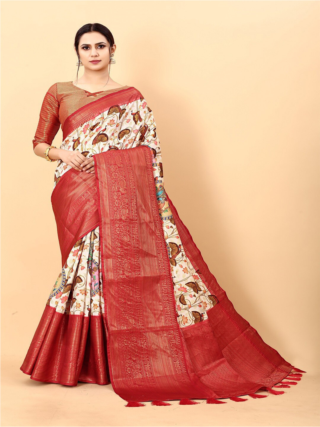 

faxofab Floral Woven Design Zari Saree, Black