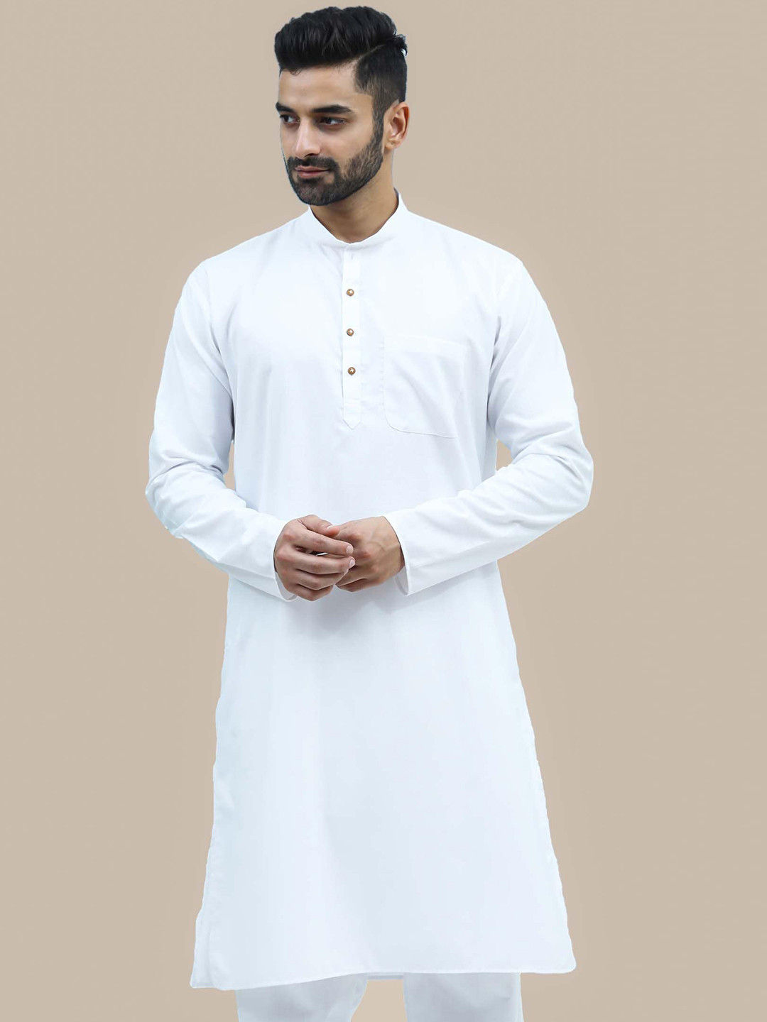 

BLUESAANCHI MATKA SILK Mandarin Collar Regular Kurta with Pyjamas, White