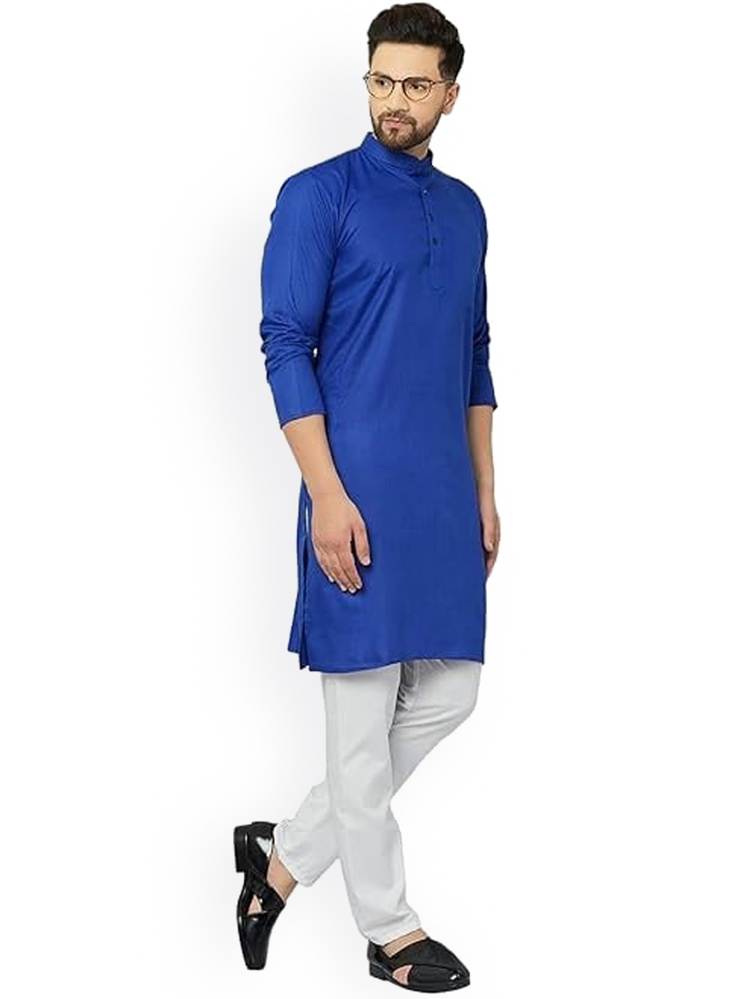 

GAINELL Mandarin Collar Long Sleeves Straight Kurta, Blue