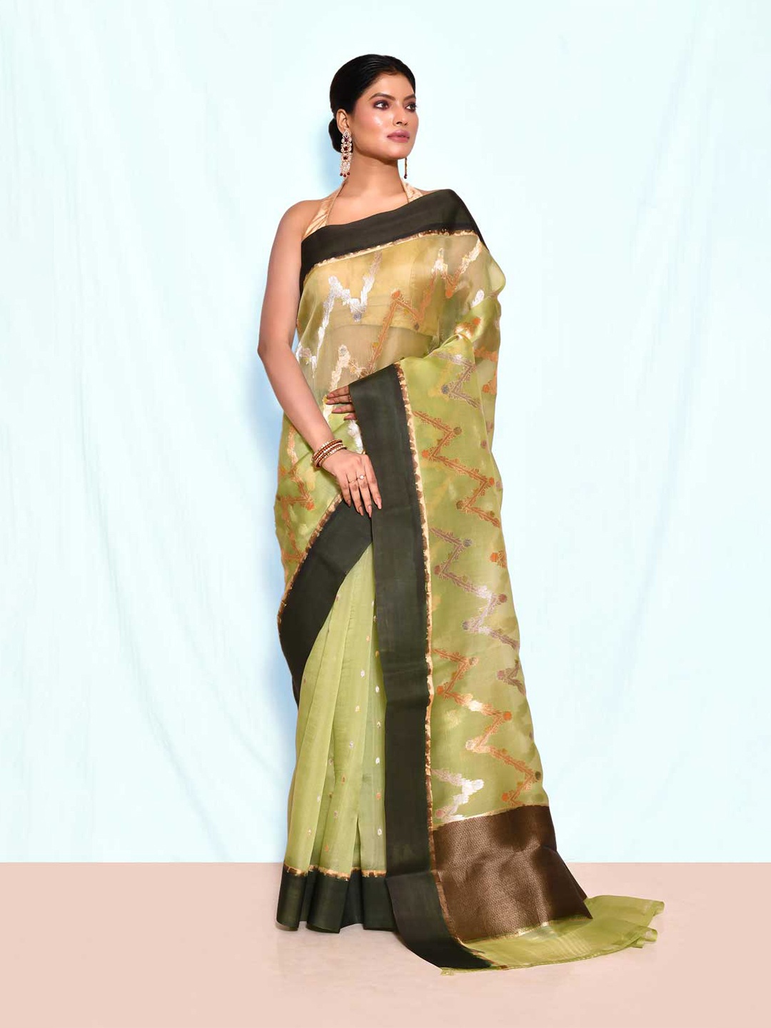 

Rasm by Muskaan Woven Design Zari Organza Banarasi Saree, Green