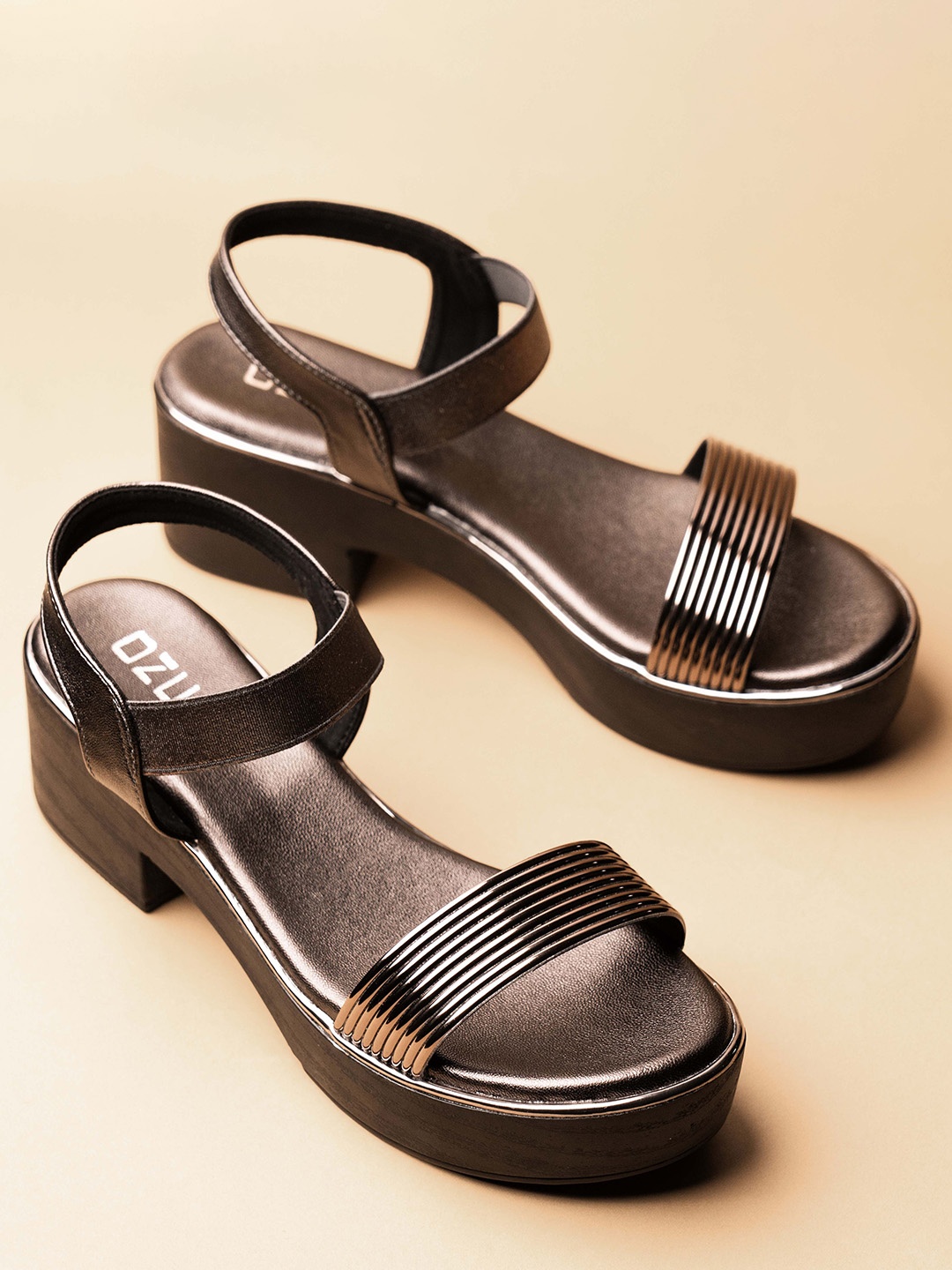 

Ozuri Open Toe Block Heels, Silver