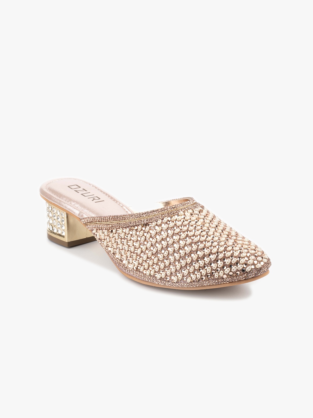 

Ozuri Embellished Pointed Toe Block Mules, Rose gold