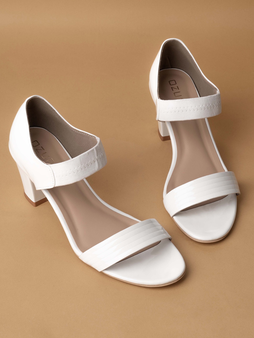 

Ozuri Open Toe Backstrap Block heels, White
