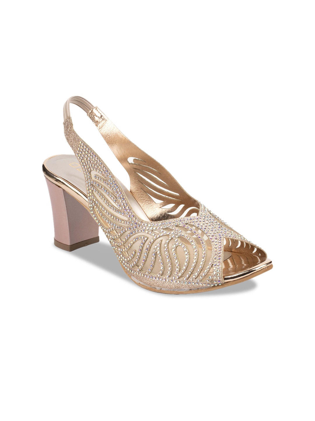 

Ozuri Embellished Block Peep Toes, Rose gold