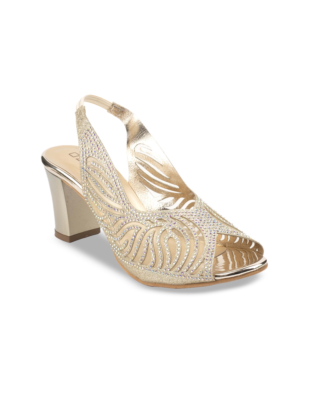 

Ozuri Embellished Block Peep Toes, Gold